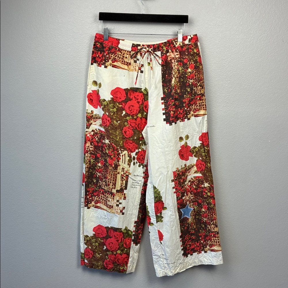 House of Sunny Rose Garden Pants Cotton Drawstring Pockets Red Floral Revolve 8 - Picture 4 of 11
